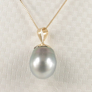 14k Yellow Gold Flower-Bale & Diamond Blue Tahitian Pearl Pendant