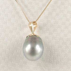 14k Yellow Gold Flower-Bale & Diamond Blue Tahitian Pearl Pendant