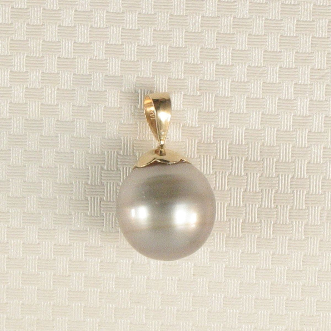 14k Yellow Gold Flower-Bale & Diamond Silver Tahitian Pearl Pendant