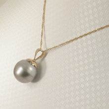 Load image into Gallery viewer, 14k Yellow Gold Flower-Bale &amp; Diamond Silver Tahitian Pearl Pendant