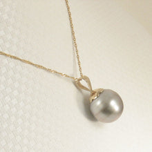Load image into Gallery viewer, 14k Yellow Gold Flower-Bale &amp; Diamond Silver Tahitian Pearl Pendant