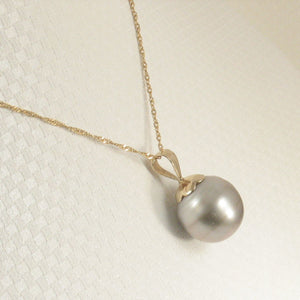 14k Yellow Gold Flower-Bale & Diamond Silver Tahitian Pearl Pendant