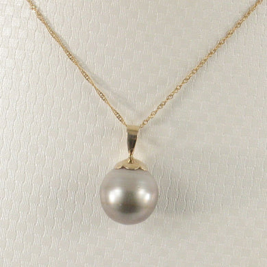 14k Yellow Gold Flower-Bale & Diamond Silver Tahitian Pearl Pendant