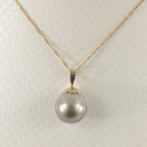 14k Yellow Gold Flower-Bale & Diamond Silver Tahitian Pearl Pendant