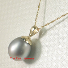 Load image into Gallery viewer, 14k Yellow Gold Flower-Bale &amp; Diamond Smoke Tahitian Pearl Pendant