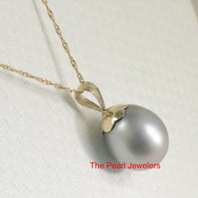 Load image into Gallery viewer, 14k Yellow Gold Flower-Bale &amp; Diamond Smoke Tahitian Pearl Pendant