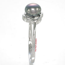 Load image into Gallery viewer, Solid Sterling Silver .925 Flower-Design Black-Blue Freshwater Pearl Solitaire Ring