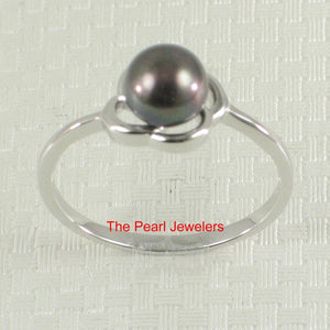 Solid Sterling Silver .925 Flower-Design Black-Blue Freshwater Pearl Solitaire Ring