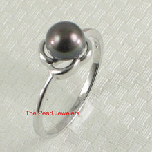 Load image into Gallery viewer, Solid Sterling Silver .925 Flower-Design Black-Blue Freshwater Pearl Solitaire Ring