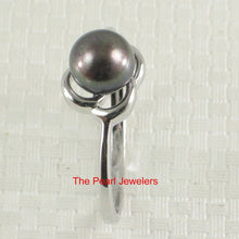 Load image into Gallery viewer, Solid Sterling Silver .925 Flower-Design Black-Blue Freshwater Pearl Solitaire Ring