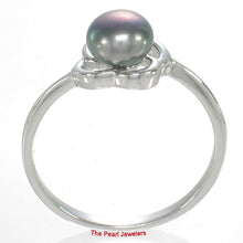 Load image into Gallery viewer, Solid Sterling Silver .925 Flower-Design Black-Blue Freshwater Pearl Solitaire Ring