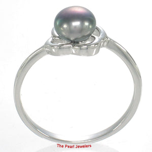 Solid Sterling Silver .925 Flower-Design Black-Blue Freshwater Pearl Solitaire Ring