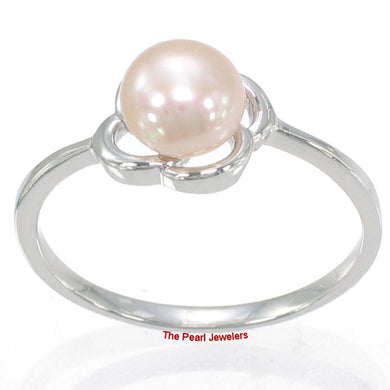 Solid Sterling Silver .925 Flower-Design Pink-Peach Freshwater Pearl Solitaire Ring
