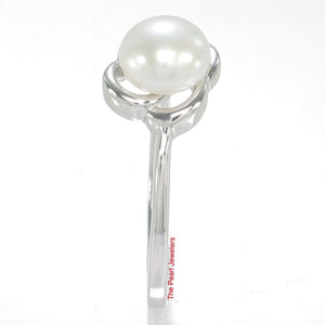 Solid Sterling Silver .925 Flower-Design White Freshwater Pearl Solitaire Ring