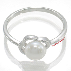 Solid Sterling Silver .925 Flower-Design White Freshwater Pearl Solitaire Ring