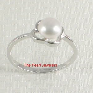 Solid Sterling Silver .925 Flower-Design White Freshwater Pearl Solitaire Ring