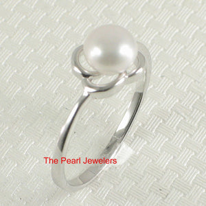 Solid Sterling Silver .925 Flower-Design White Freshwater Pearl Solitaire Ring