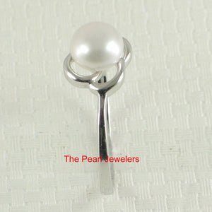 Solid Sterling Silver .925 Flower-Design White Freshwater Pearl Solitaire Ring