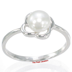 Solid Sterling Silver .925 Flower-Design White Freshwater Pearl Solitaire Ring