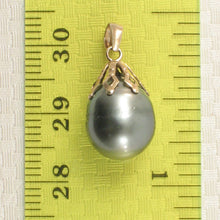 Load image into Gallery viewer, 14k Yellow Gold Flowery-Cap &amp; Diamond Black Tahitian Pearl Pendant