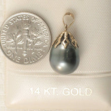 Load image into Gallery viewer, 14k Yellow Gold Flowery-Cap &amp; Diamond Black Tahitian Pearl Pendant