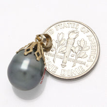 Load image into Gallery viewer, 14k Yellow Gold Flowery-Cap &amp; Diamond Black Tahitian Pearl Pendant