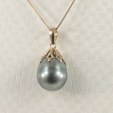 Load image into Gallery viewer, 14k Yellow Gold Flowery-Cap &amp; Diamond Black Tahitian Pearl Pendant
