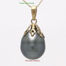 Load image into Gallery viewer, 14k Yellow Gold Flowery-Cap &amp; Diamond Black Tahitian Pearl Pendant