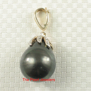 14k Yellow Gold Flowery-Cap Enhance Bale & Diamond Baroque Tahitian Pearl Pendant