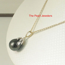 Load image into Gallery viewer, 14k Yellow Gold Flowery-Cap Enhance Bale &amp; Diamond Baroque Tahitian Pearl Pendant