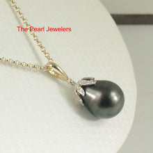 Load image into Gallery viewer, 14k Yellow Gold Flowery-Cap Enhance Bale &amp; Diamond Baroque Tahitian Pearl Pendant