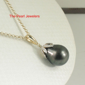 14k Yellow Gold Flowery-Cap Enhance Bale & Diamond Baroque Tahitian Pearl Pendant