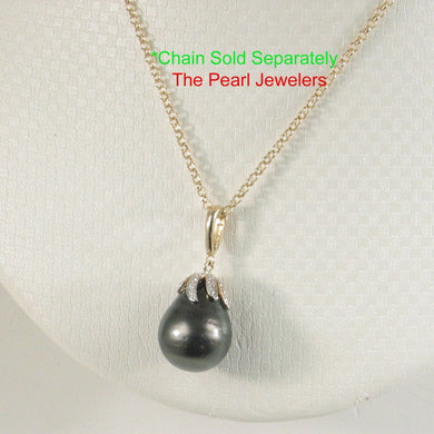 14k Yellow Gold Flowery-Cap Enhance Bale & Diamond Baroque Tahitian Pearl Pendant