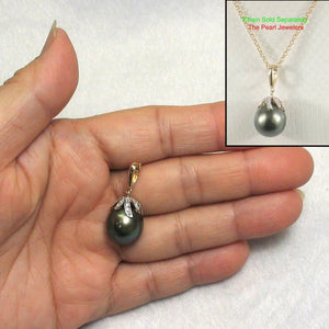 14k Yellow Gold Flowery-Cap Enhance Bale & Diamond Baroque Tahitian Pearl Pendant