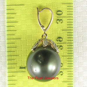 14k Yellow Gold Flowery-Cap Enhance Bale & Diamond Baroque Tahitian Pearl Pendant