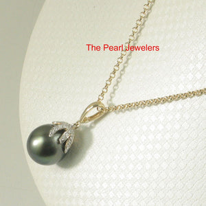 14k Yellow Gold Flowery-Cap Enhance Bale & Diamond Baroque Tahitian Pearl Pendant