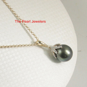 14k Yellow Gold Flowery-Cap Enhance Bale & Diamond Baroque Tahitian Pearl Pendant