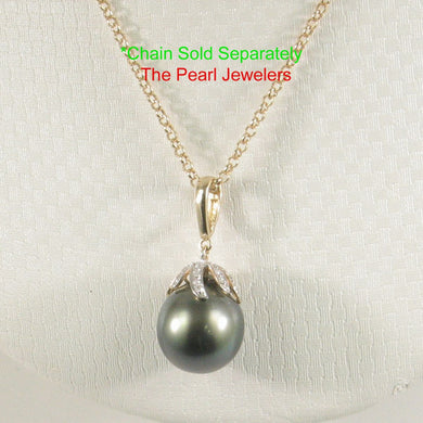 14k Yellow Gold Flowery-Cap Enhance Bale & Diamond Baroque Tahitian Pearl Pendant
