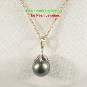 14k Yellow Gold Flowery-Cap Enhance Bale & Diamond Baroque Tahitian Pearl Pendant