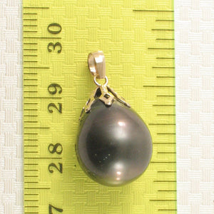 14k Yellow Gold Flowery-Cap & Diamond Baroque Tahitian Pearl Pendant