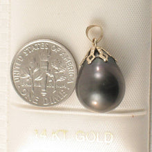 Load image into Gallery viewer, 14k Yellow Gold Flowery-Cap &amp; Diamond Baroque Tahitian Pearl Pendant