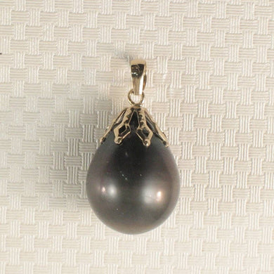 14k Yellow Gold Flowery-Cap & Diamond Baroque Tahitian Pearl Pendant