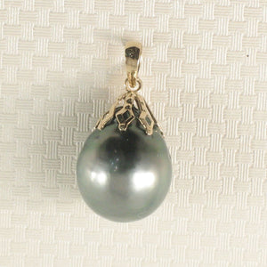14k Yellow Gold Flowery-Cap & Diamond Baroque Tahitian Pearl Pendant