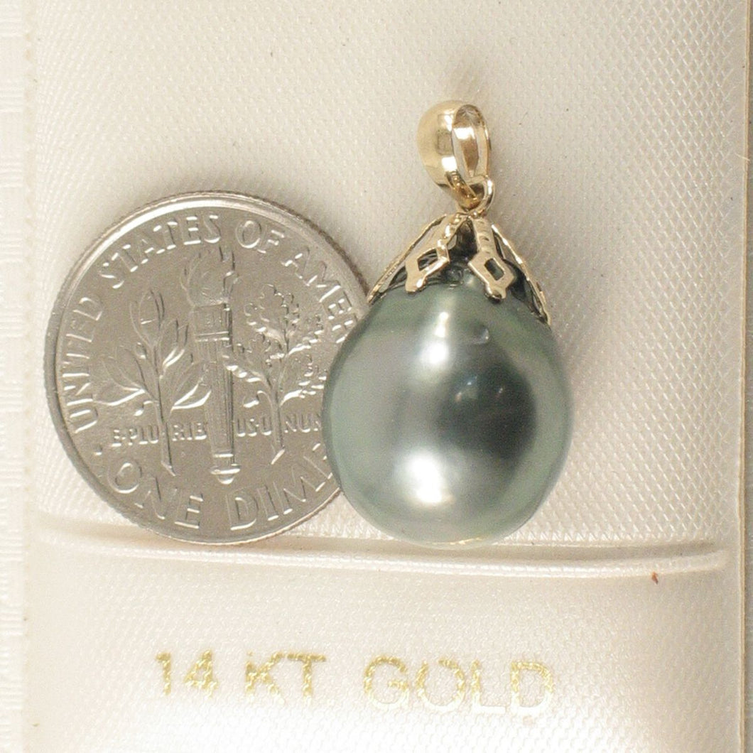 14k Yellow Gold Flowery-Cap & Diamond Baroque Tahitian Pearl Pendant