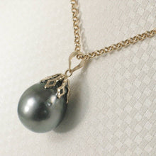 Load image into Gallery viewer, 14k Yellow Gold Flowery-Cap &amp; Diamond Baroque Tahitian Pearl Pendant