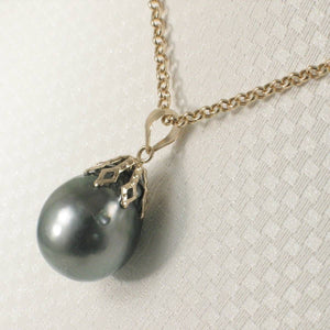 14k Yellow Gold Flowery-Cap & Diamond Baroque Tahitian Pearl Pendant