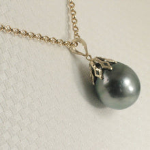 Load image into Gallery viewer, 14k Yellow Gold Flowery-Cap &amp; Diamond Baroque Tahitian Pearl Pendant