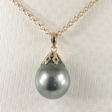 Load image into Gallery viewer, 14k Yellow Gold Flowery-Cap &amp; Diamond Baroque Tahitian Pearl Pendant