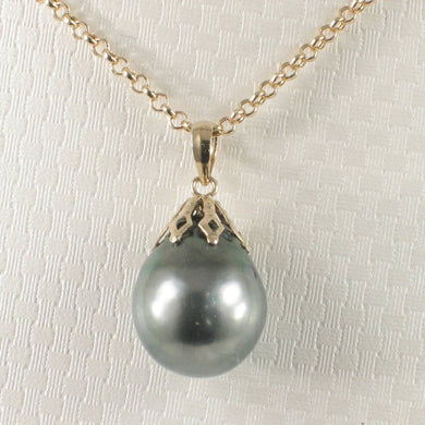 14k Yellow Gold Flowery-Cap & Diamond Baroque Tahitian Pearl Pendant