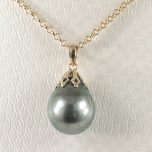 14k Yellow Gold Flowery-Cap & Diamond Baroque Tahitian Pearl Pendant